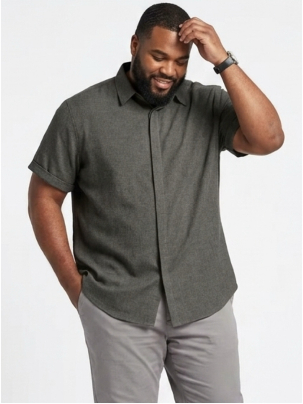 Men Short Sleeve Button-Down Shirt Charcoal Gray 129 comfort casual work travel